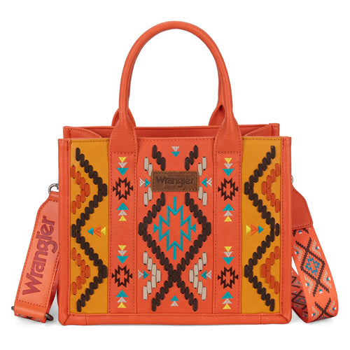 Wrangler Aztec Embroidered Tote/Crossbody - Orange