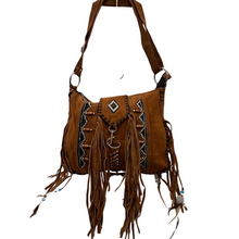 Load image into Gallery viewer, Suede  Fringe w/ Diamond Shape Beads