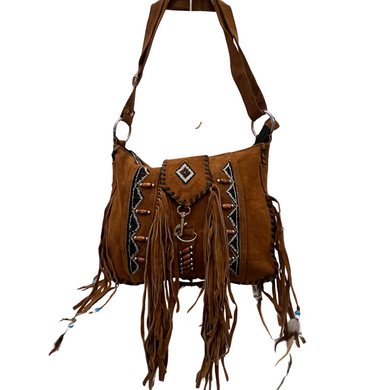 Suede  Fringe w/ Diamond Shape Beads
