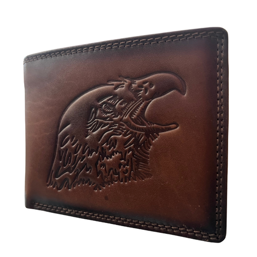 3D Embossed Eagle Head RFID Leather Wallet