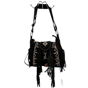 Suede  Fringe w/ Diamond Shape Beads