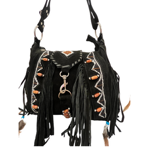 Suede  Fringe w/ Diamond Shape Beads