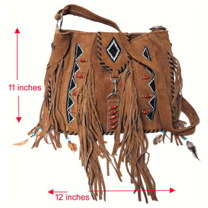 Suede  Fringe w/ Diamond Shape Beads