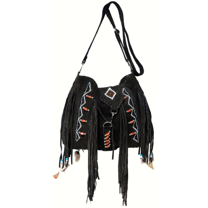 Suede  Fringe w/ Diamond Shape Beads