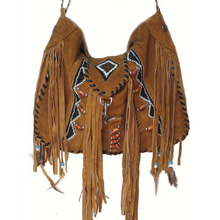 Load image into Gallery viewer, Suede  Fringe w/ Diamond Shape Beads