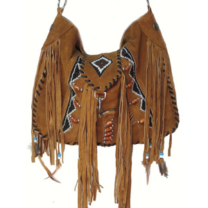 Suede  Fringe w/ Diamond Shape Beads
