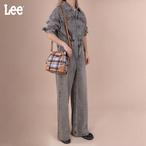 LEE Plaid Canvas Drawstring Bucket Bag