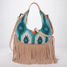 Load image into Gallery viewer, Montana West Aztec Fringe Crescent Crossbody Bag
