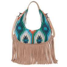 Load image into Gallery viewer, Montana West Aztec Fringe Crescent Crossbody Bag