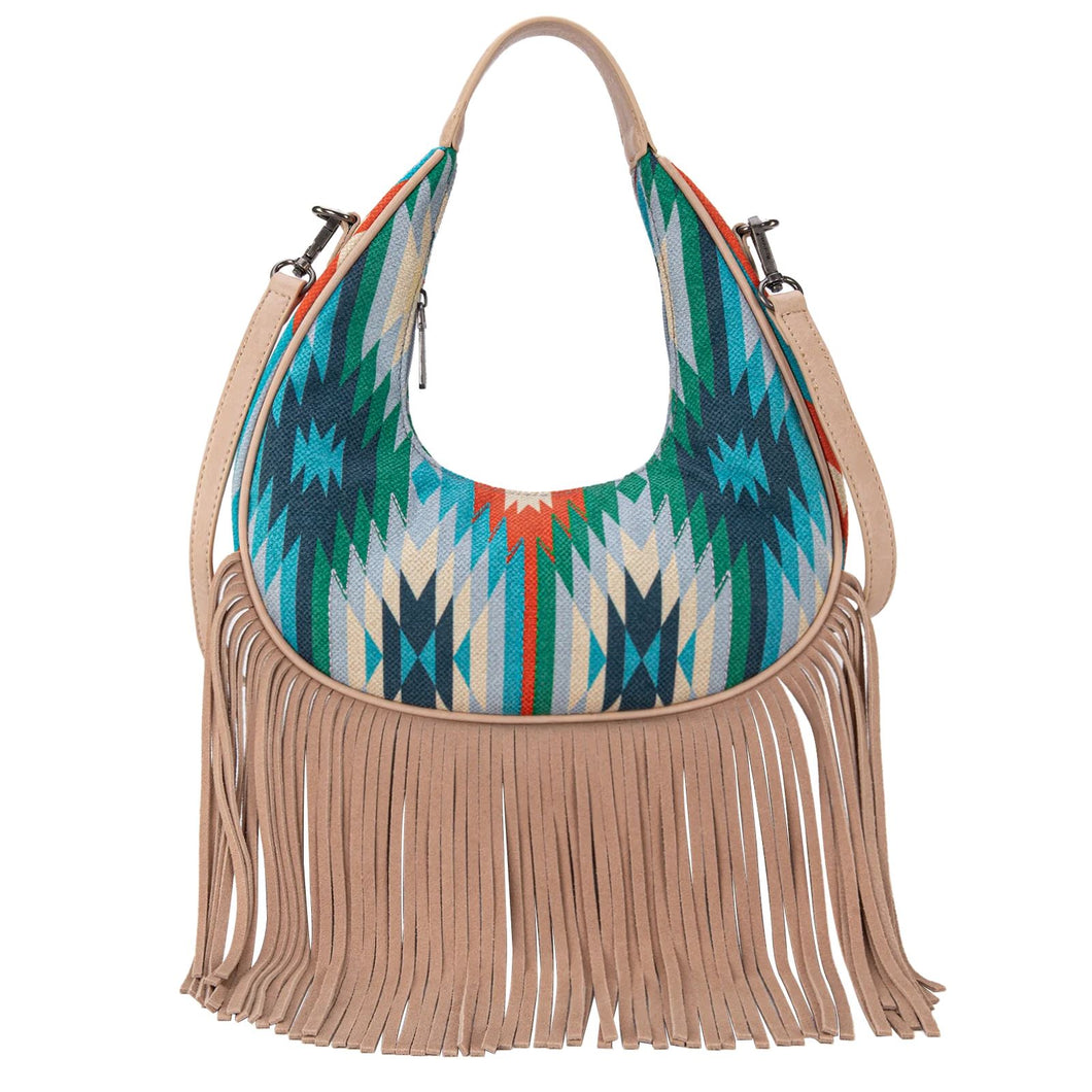 Montana West Aztec Fringe Crescent Crossbody Bag