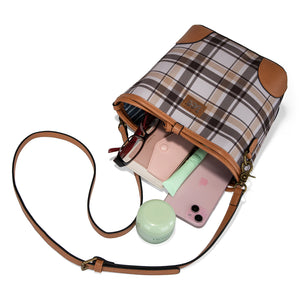 LEE Plaid Canvas Drawstring Bucket Bag