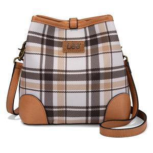 LEE Plaid Canvas Drawstring Bucket Bag